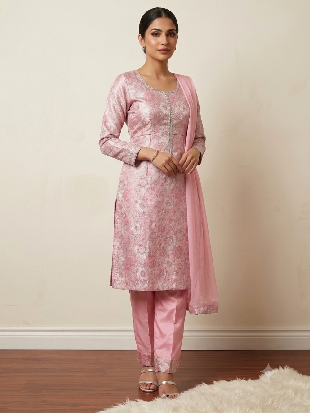 Pink Floral Embroidered suit Set